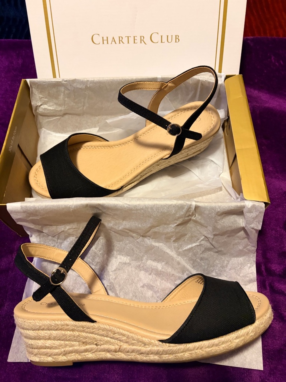 Charter Club Black Espadrille Wedge Sandals with Ankle Strap